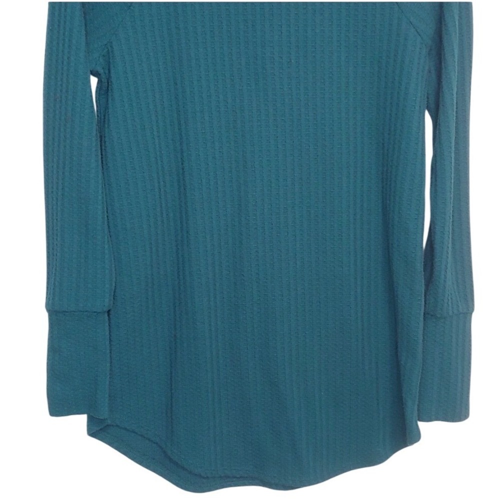Chaser Womens Teal Waffle Knit Long Sleeve Crew Neck Henley Curved Hem Thermal S - Picture 8 of 11